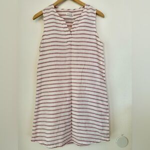 Beach Lunch Lounge Dress women’s M Linen Sleeveless Striped V Neck Beachy Pink